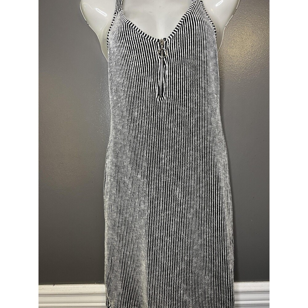 Hey! Dress Womens Medium Black Stripe Bodycon Tank Zip Front Mini Knit